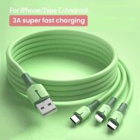 สายดาต้าชาร์จโทรศัพท์ซิลิโคนเหลว3in 3A 1 USB สายสำหรับ iPhone 13 Pro Max ซัมซุงฮัวเหว่ยเสี่ยวหมี่0.5/1/1.5M