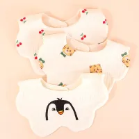 ✸ 3pcs Cotton Gauze Print Baby Bibs New Wave Absorbent Saliva Towel Newborn Bib Burp Cloths Bandana Scarf for Boys Girls Feeding