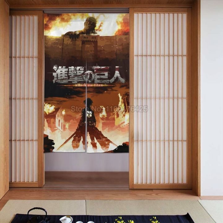 อะนิเมะโจมตีบนไททันจิตรกรรมสั้นครัวม่านประตูม่านผ้า-noren-ห้องนอนห้องนั่งเล่นตกแต่งแขวนครึ่งม่าน