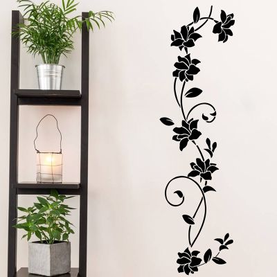 [24 Home Accessories] ดอกไม้สีดำเถาไวนิลสติ๊กเกอร์ติดผนังตู้เย็นหน้าต่างตู้ห้องนั่งเล่นตกแต่ง DIY กำแพง D Ecals ศิลปะภาพจิตรกรรมฝาผนังตกแต่งบ้าน