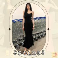 โอมากๆ?แฟชั่น ชุดเดรสยาวสายเดี่ยวคอกลมกว้าง สีพื้น 3 สี maxi dress เหมาะสำหรับคนตัวสูง