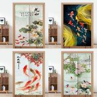 Fashion 2023 Chinese Door Curtain Nine Fish Pattern Hanging Curtain Bedroom Half Curtain Toilet Partition Curtain Feng Shui Curtain Noren