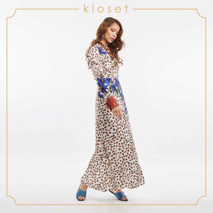 kloset-tiger-lily-printed-long-dress-sh19-d004-เดรสผู้หญิง-เดรสแฟชั่น-เดรสผ้าพิมพ์-เดรสยาว