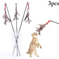 [New pet products]3Pcs หยอกเย้าแมวสัตว์เลี้ยงของเล่นไม้ปลายขนนกไม้จับ Interactive ไม้ของเล่นก้านพร้อมระฆังจิ๋วสำหรับแมวแมว