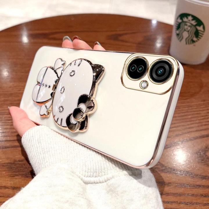 folding-makeup-mirror-phone-case-for-infinix-tecno-camon-19-neo-ch6i-case-fashion-cartoon-cute-cat-multifunctional-bracket-plating-tpu-soft-cover-casing