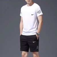 【hot seller】 New casual sports suit mens thin summer ice silk loose short-sleeved breathable and quick-drying