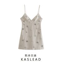 KASLEAD new womens clothing in Europe and the wind with diamond v-neck condole mini dress 02731269711 ❤