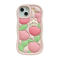 เคสสำหรับ iPhone 12 13 14 Pro Max 3D การ์ตูนน่ารักซิลิโคนนิ่มลายกระต่ายทิวลิปเคสเคสสำหรับไอโฟน11