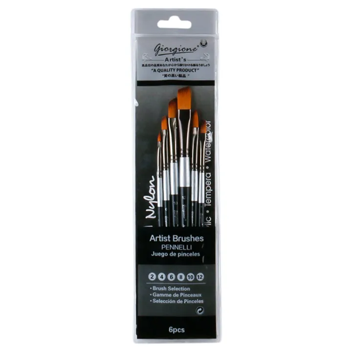 Giorgione Nylon Artist Brush Set G-6040A 6's (Angular Shader) 2,4,6,8 ...