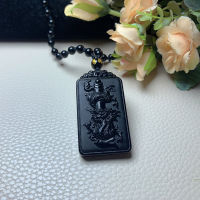 Natural Obsidian Dragon Pillar Jade Pendant Jewelry Lucky Exorcise Evil Spirit Auspicious Amulet Pendant Jade Fine Jewelry