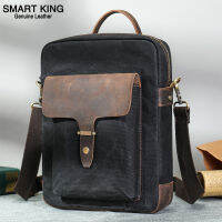 กระเป๋าสะพายไหล่สมาร์ทสำหรับผู้ชายหนังวัวแท้วินเทจ Crossbody กระเป๋า Cowhide ง่ายความจุมากด้านบน-กระเป๋ามีที่จับ