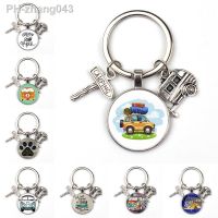I Love Travel Camper Keychain Cute Trailer Road Sign Pendant Keychain Glass Cabochon Travel Souvenir Gift