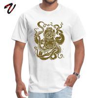 Octopus Diver T-Shirt Men Heavy Metal Helmet Print T Shirts Sealife Lover Clothes Cartoon Design Cotton White Tops Tees Slim Fit S-4XL-5XL-6XL