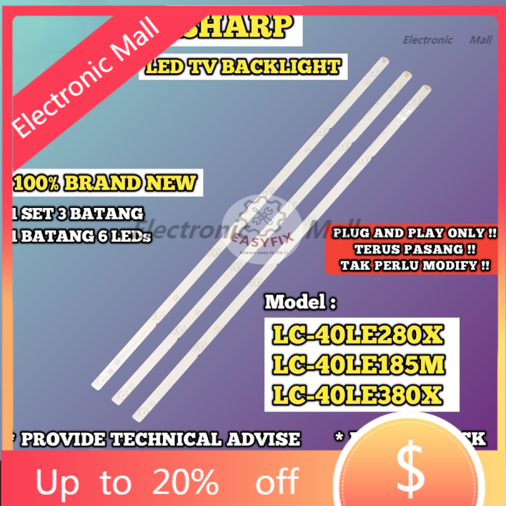 Sharp TV Backlight Strip LC40LE280X / LC40LE185M / LC40LE380X SHARP 40 INCH LED TV BACKLIGHT