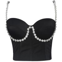 ₪✠ Summer Diamond-Encrusted Strap-Style Wrapped Chest Sexy Backless French Camisole Womens Outer Wear Gathered Fishbone Corset