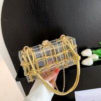 【YF】 Clear Transparent  Acrylic Box Evening Clutch Bag Women Fashion Chain Crossbody 2023 New Knotted Woven Shoulder Handbag