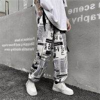 COD ✎❦❅ CUZ81VG V SHOP American Style Trend Retro Hip Hop Fried Street Newspaper Full Printed Casual Pants Mens Loose Large Size Slimming And Wide Leg All-Matching Trousers Mens summer fashion overalls