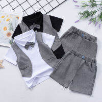 IENENS Summer 2PC Kids Baby Boys Clothes Clothing Sets Infant Boy Shirt + Pants Gentleman Outfits Suits Children Wears Bow Tie Garments Toddler Blouse + Shorts Cotton Tracksuits 1 2 3 4 Years