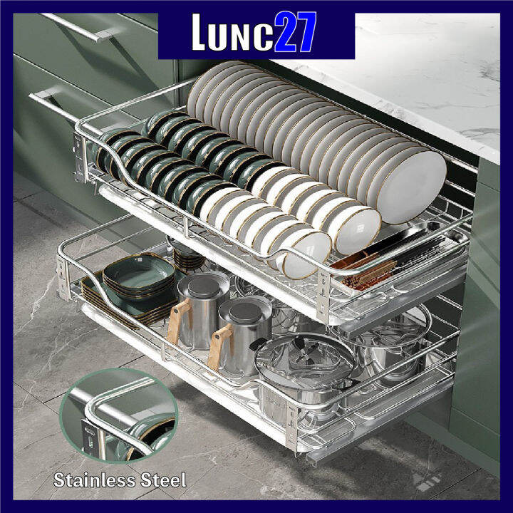 2 in 1 Stainless Steel Pull Out Basket Kitchen Rack/ Stainless Steel Kitchen Pull Out