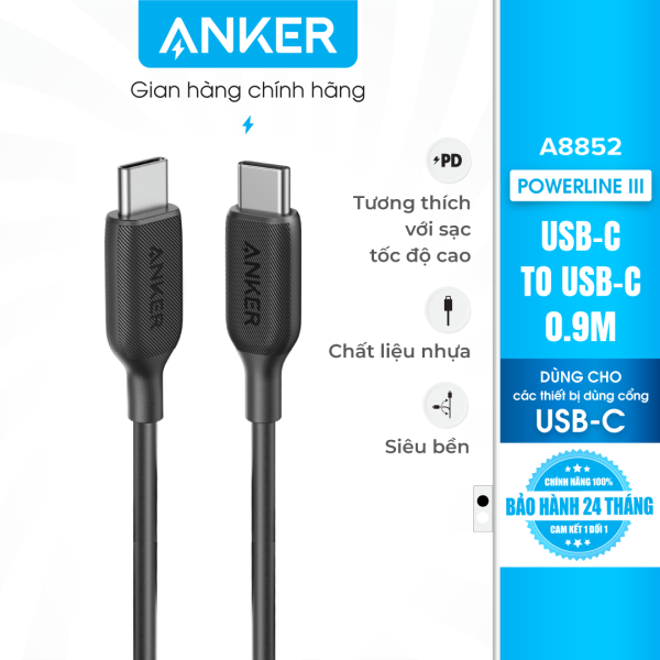 Cáp Anker PowerLine III USB-C to USB-C chuẩn 2.0 dài 0.9m – A8852