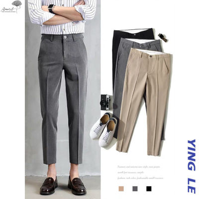 Amart กางเกงขายาวผู้ชายสำหรับฤดูร้อน2022กางเกงผู้ชายขายาวที่เก้าแบบสลิมลำลองขาเล็ก Celana Setelan ผ้าอินเทรนด์ใส่ทำงานกางเกงสไตล์เกาหลีขายส่ง