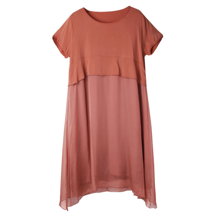 ชุดเดรสแอมโมเนียทองแดงขนาดใหญ่สำหรับผู้หญิงกระโปรงผ้าบางตัดเย็บแฟชั่นฤดูร้อน2023ใหม่