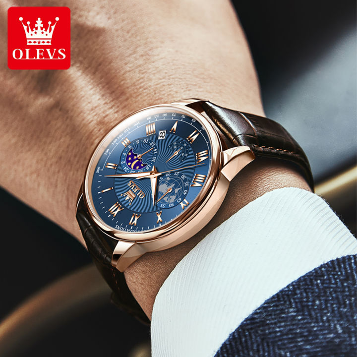 นาฬิกาของ-olevs-สำหรับผู้ชาย2023สไตล์ธุรกิจลำลองดั้งเดิมกันน้ำใหม่มัลติฟังก์ชั่นนาฬิกามีปฏิทินจับเวลาได้ส่องสว่าง