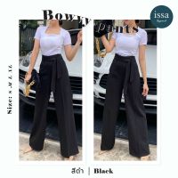 Bowvy Pants (S-5XL) - Issa Apparel กางเกงผู้หญิง กางเกงทำงาน แต่งหูเข็มขัดสองข้างหน้าหลัง มาพร้อมกับโบว์ จะผูกหรือถอดออกก็ได้