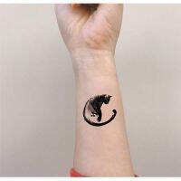 Cute Tattoo Watercolor Black Cat Temporary Tattoo Waterproof Lasting Fake Tatto Hand Painted Animal Sticker Men Women Stickers