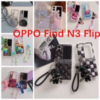 สำหรับ N3 OPPO Find เคสป้องกันหน้าจอพับได้แบบพับได้เคสโทรศัพท์เป็นคู่ N2ลายการ์ตูนเคอร์บี้น่ารักพร้อมบานพับเคสแข็งสามชิ้นพร้อมจี้สร้อยข้อมือ