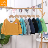 Childrens Sweater Spring and Autumn Clothing Boys and Girls Solid Color Embroidered Pullover Baby Korean Coat Collar Childrens Clothing