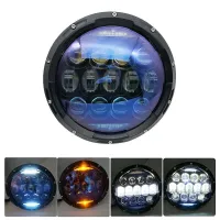 7 quot; Inch Blue Round LED Headlights 130W with DRL/amber Halo 7 Inch Projector Headlamp for JK TJ Touring Yamaha Road Star