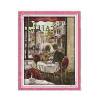 ❄◆ Coffee lovers cross stitch kit people 18ct 14ct 11ct count print canvas stitches embroidery DIY handmade needlework