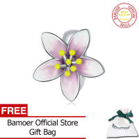 BAMOER สร้อยข้อมือและกำไลข้อมือเงินแท้925ลายดอกซากุระแบบ DIY เครื่องประดับ SCC2334ทำจากซิลิโคนรูปดอกไม้และสร้อยข้อมือ