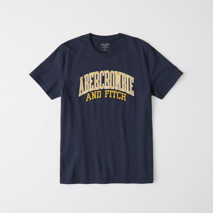 abercrombie-fitch-เสื้อยืดผ้าฝ้ายพิมพ์โลโก้ของผู้ชายแขนสั้นแบบหลวม