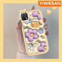 YIWESAN เคสสำหรับ OPPO A15 A35 A15s 4G เคสลายการ์ตูนน่ารัก3D ดอกไม้แฟชั่นสีสันสดใสเคสโทรศัพท์โปร่งใสกันกระแทกนิ่มเคสป้องกันซิลิโคน