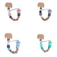 Elephant Wood Pacifier Clips Safe Teething Chain Baby Teether Eco-friendly Dummy Clips Holder Personalized Name Clips Pins Tacks