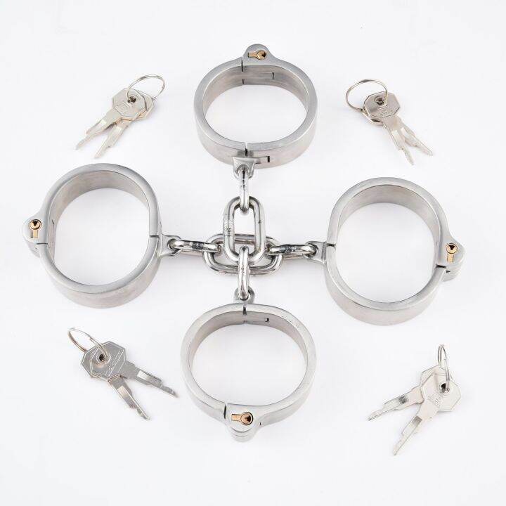 Stainless Steel Oval Handcuffs Wrist Ankle Cuffs Bondage Lock Slave