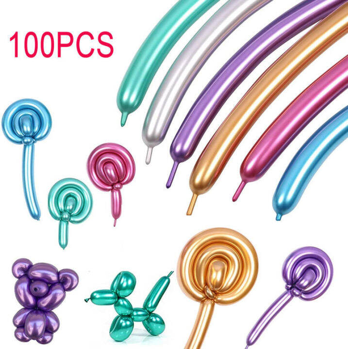 100pcs Long Balloons Glossy Metal Twist Latex Balloons Thick Strip