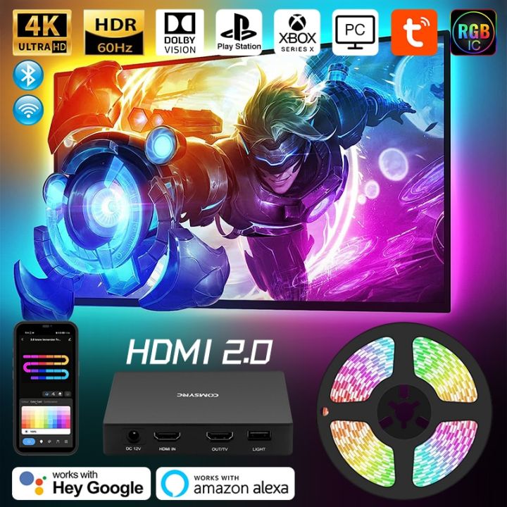 HDMI 2.0b Ambient TV PC Backlight Dream Screen USB LED Strip Light Support  4K/HDR/TV BOX/Alexa/Google Smart Sync LED Light Set