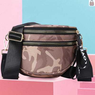 [Fast Delivery] Nylon Crossbody Bag Camouflage Travel Shoulder Messenger Purse Wide Belt Double Zipper for Outdoor Sports Phone Pouch
