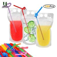 【cw】UNTIOR Magic Drink Pouches with Straw Resealable Ice Drink Pouches Smoothie Bags with Drinking Straws Reusabl Pouchhot