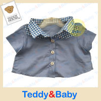 Teddy House : ชุดตุ๊กตา  เสื้อเชิ้ตยีนส์ปกสก๊อตฟ้า  ขนาด 25 นิ้ว