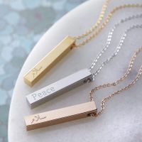 Custome Core Values 3D Bar Neckalce Engraved Stainless Steel Pendant Dainty 4 Sided Vertical Bar Neckalce Personalized Name