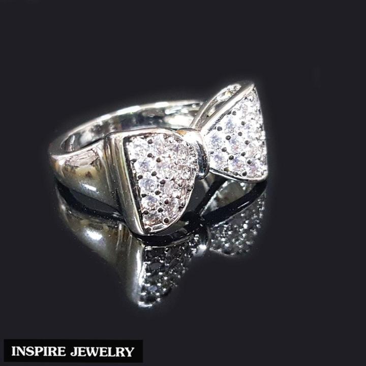 inspire-jewelry-แหวนรูปโบว์-เพชร-หุ้มทองคำขาว-size8-พร้อมถุงกำมะหยี่