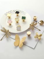 【CW】 Four Leaf Clover Brass Cabinet Knobs Nordic Light Luxury Pastoral Single Hole handle Butterfly Dragonfly Golden Tone Handle