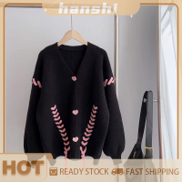 hanshi [2023 new HOT FASHION] lazlook เสื้อสเวตเตอร์ถักคอวียาวปานกลางสำหรับผู้หญิงเสื้อโค้ทคาร์ดิแกนขนาดใหญ่