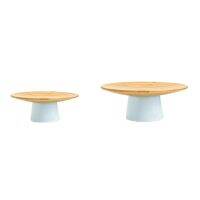 2 Pcs Bamboo Wood Fruit Bowl Wooden Dishes Dessert Snack Dishes Ceramic Plate Quality Serving Trays Coffee Table Stand