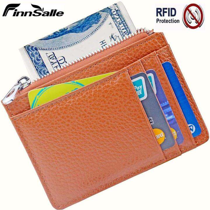 Women Men Genuine Leather Wallet Credit Card Holder RFID Blocking