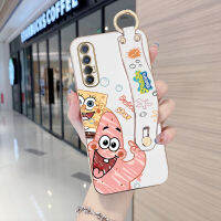 (พร้อมสายรัดข้อมือ) UCUC Casing Infinix Note 12 G96 Tecno Pova 3 OPPO Reno3 Pro Infinix Note12 Pova3 Case Soft Square Edge Cartoon Cute Scissorhands Plated Phone Shell Luxury Plating Soft Phone Case